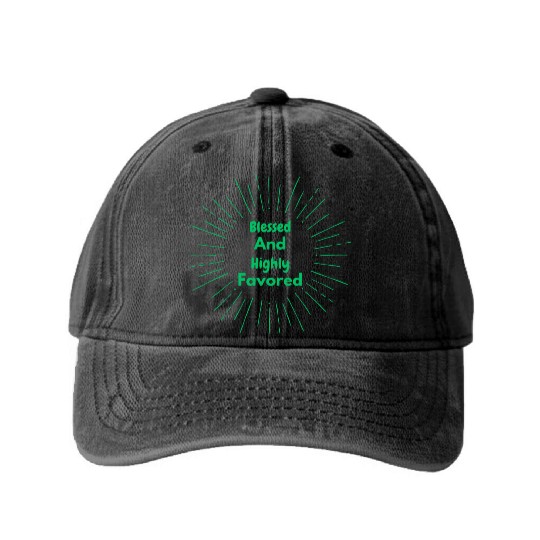 Blessed and Highly Favored Green Washed Denim Baseball Caps
