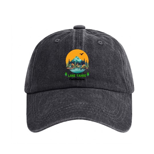 Lake Tahoe California Washed Denim Baseball Caps