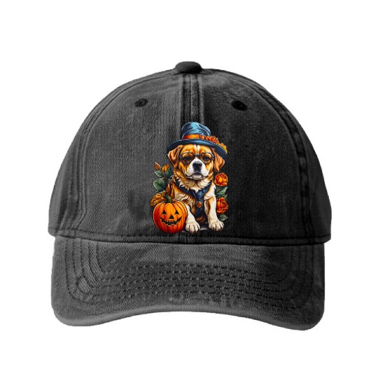 Trick or Treat Puppy Washed Denim Baseball Caps