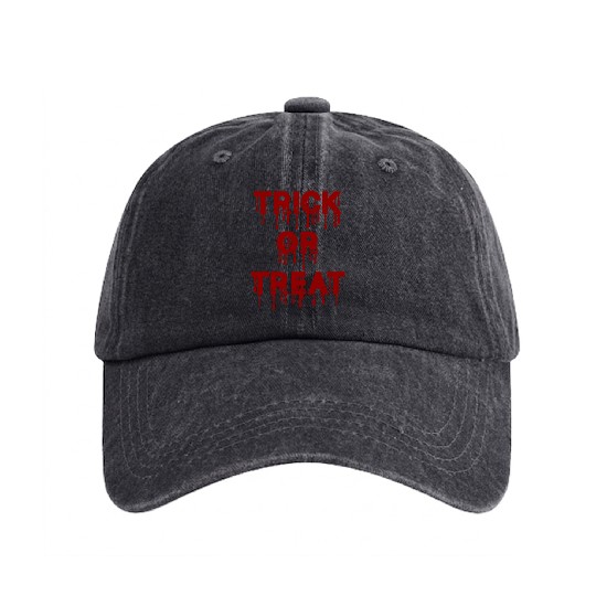 Trick or Treat Red Typography Washed Denim Baseball Caps