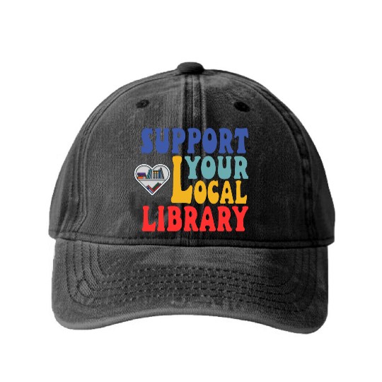 Support your local library Washed Denim Baseball Caps