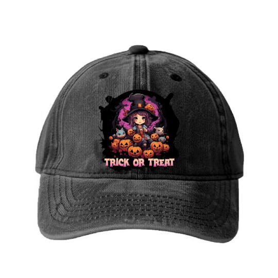Cute Halloween witch Washed Denim Baseball Caps