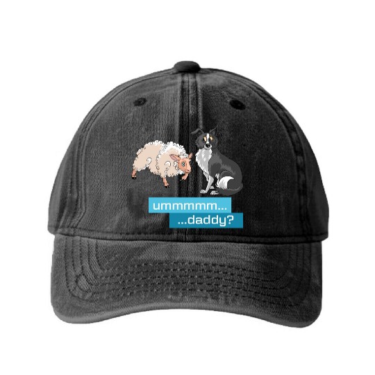 Sheep Herding Daddy Border Collie, Aussie Washed Denim Baseball Caps