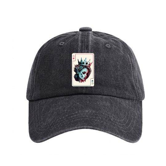 Queen of Hearts Gothic Poker Card Game Halloween Washed Denim Baseball Caps