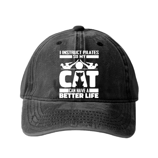 Pilates Instructor Teacher Cat Washed Denim Baseball Caps