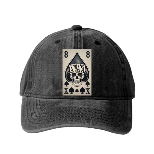 card with skeleton head (halloween design) Washed Denim Baseball Caps