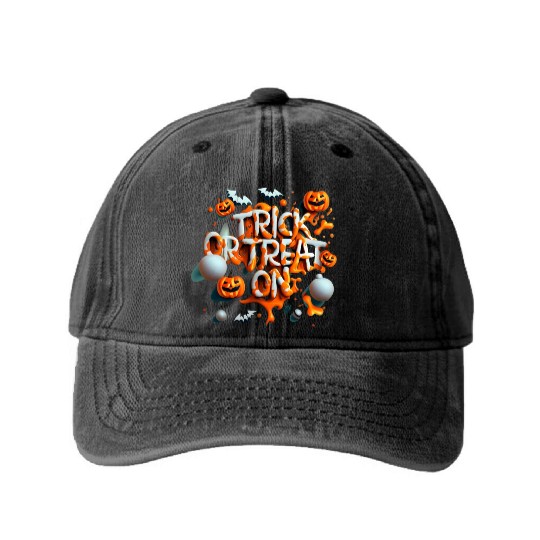 Trick or treat. Halloween Washed Denim Baseball Caps
