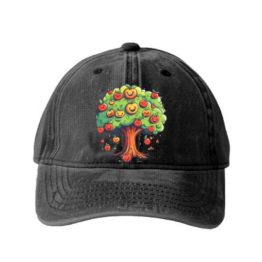 Apples Tree Fruit Orchard Apple Picking Cute Washed Denim Baseball Caps