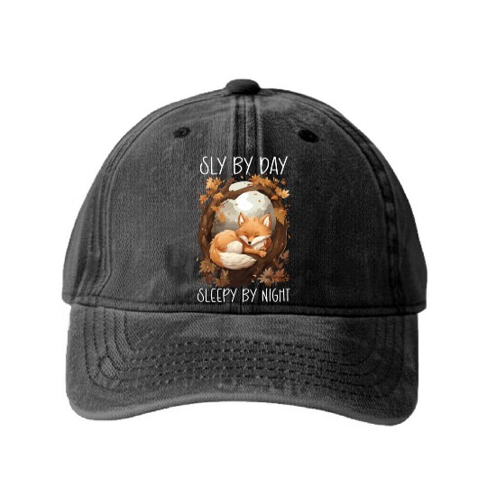 Sleeping Fox Sleepyhead Napping Sleep Fox Lover Washed Denim Baseball Caps