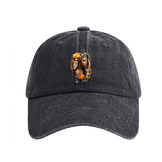 lion and cubin south african womans lap Washed Denim Baseball Caps