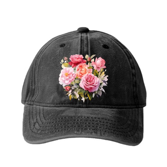 Nature's Artistic Elegance English Rose Tapestry Washed Denim Baseball Caps