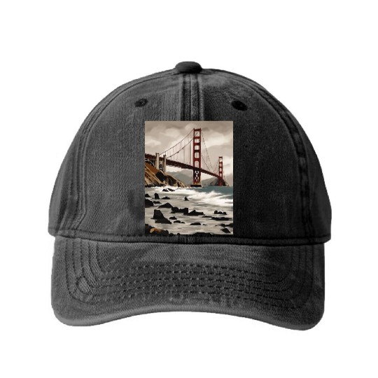 Golden Gate Bridge California Washed Denim Baseball Caps, Golden Gate