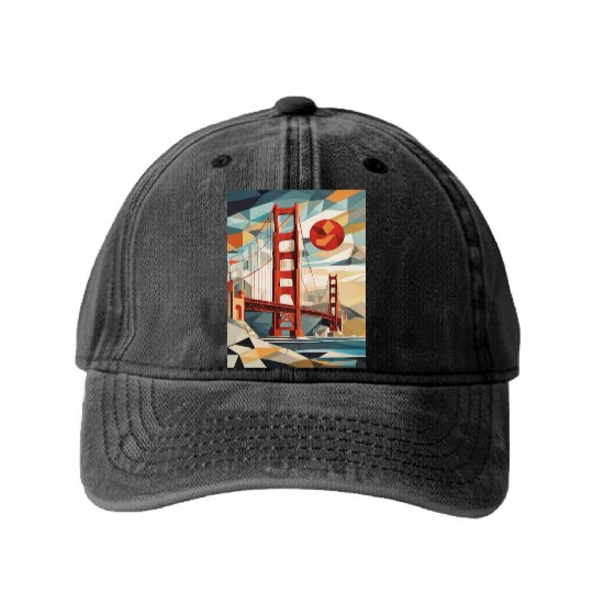 Golden Gate Bridge California Washed Denim Baseball Caps, Golden Gate