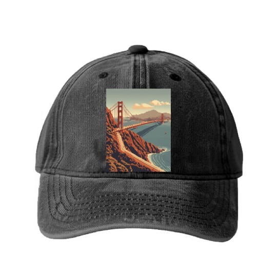 Golden Gate Bridge California Washed Denim Baseball Caps, Golden Gate