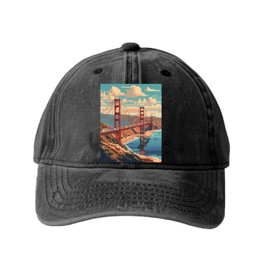 Golden Gate Bridge California Washed Denim Baseball Caps Washed Denim Baseball Caps, Golden