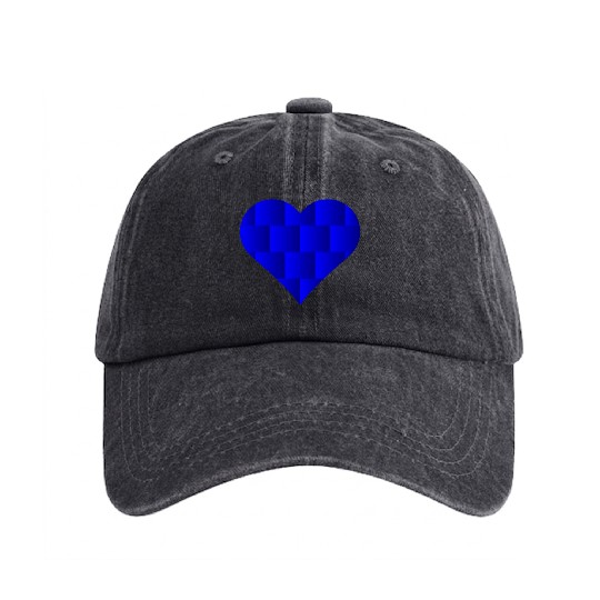 Blue Cute Heart Icon Washed Denim Baseball Caps