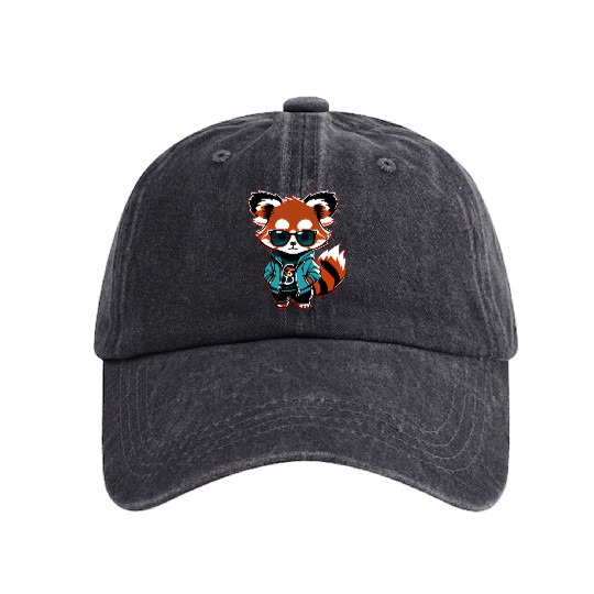 Kawaii Red Panda Washed Denim Baseball Caps