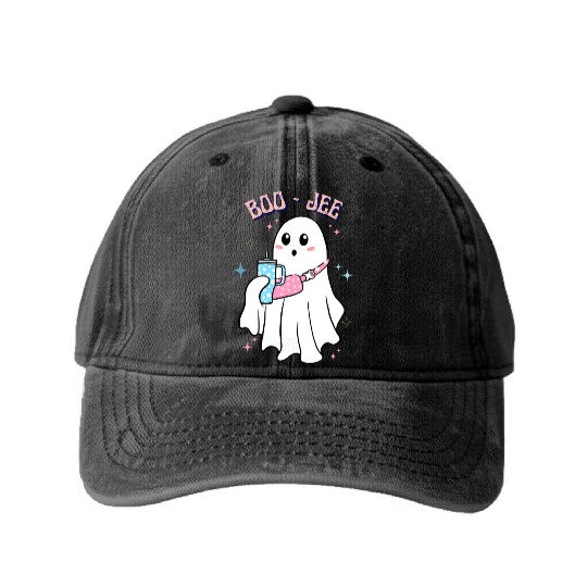 BOO-JEE Spooky Cute Ghost Halloween Costume Design Washed Denim Baseball Caps