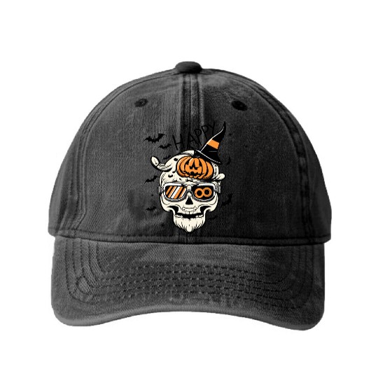 Skull Candy Punppkin Halloween Washed Denim Baseball Caps