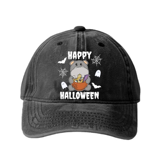 Noodles Japanese Noodles Halloween Hippo Ramen Washed Denim Baseball Caps