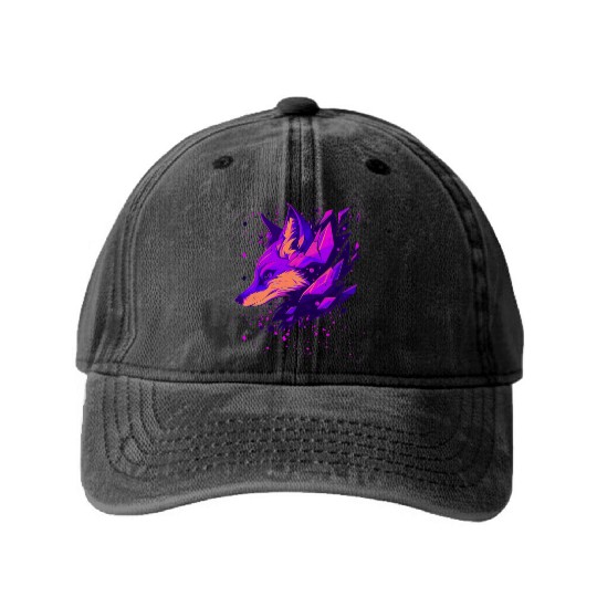 Vibrant Fantasy Fox Washed Denim Baseball Caps