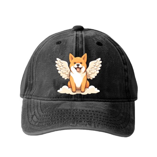 Sweet Shiba Inu angel with wings Washed Denim Baseball Caps