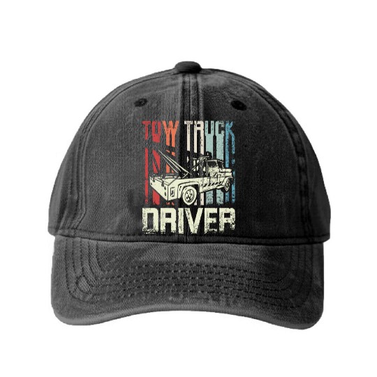 Cool Retro Vintage Tow truck Driver Washed Denim Baseball Caps