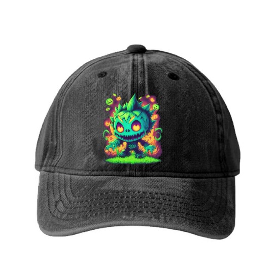 Green monster cute halloween Washed Denim Baseball Caps