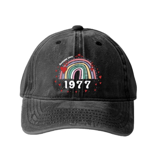 Cute Rainbow Awesome 1977 - 46th Birthday w/ Washed Denim Baseball Caps