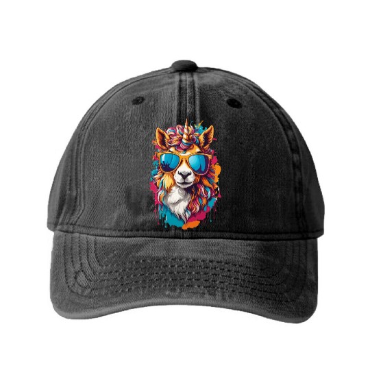 Rainbow Horse Gallop: Magical Pony Journey Washed Denim Baseball Caps