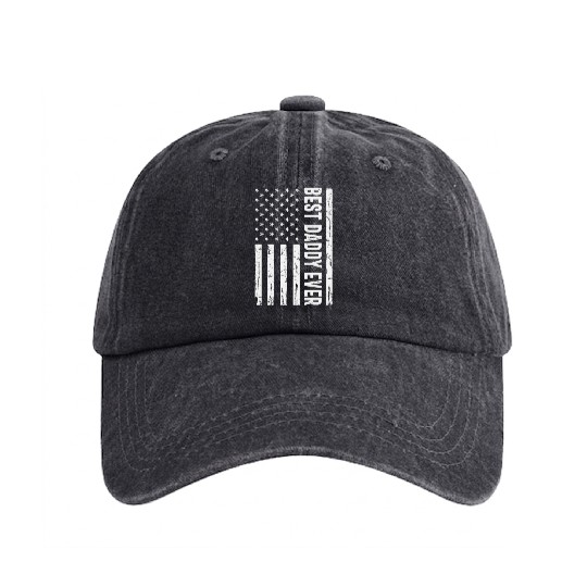 Best Daddy Ever US American Flag Funny Fathers Day Washed Denim Baseball Caps
