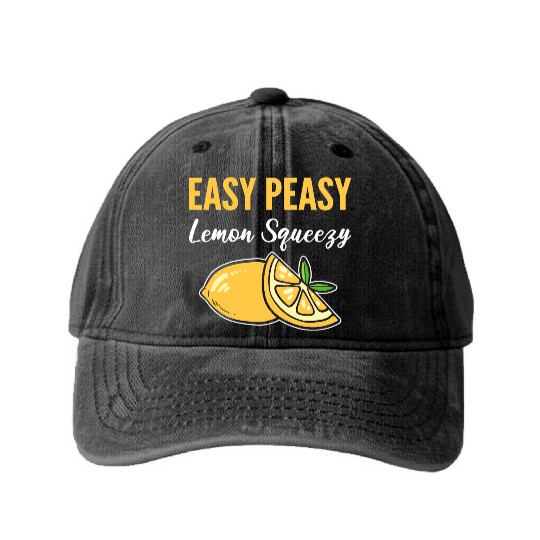 Easy Peasy Lemon Lemonade Vendor Gift Washed Denim Baseball Caps