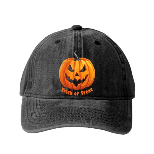 trick or treat PUMPKIN Washed Denim Baseball Caps