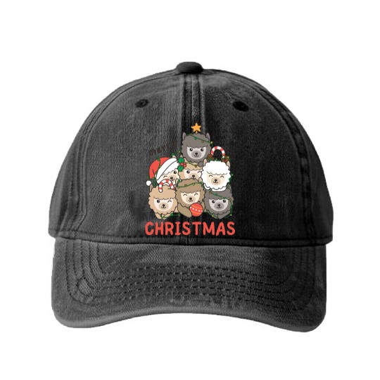 Alpaca Christmas Tree Merry Christmas Washed Denim Baseball Caps