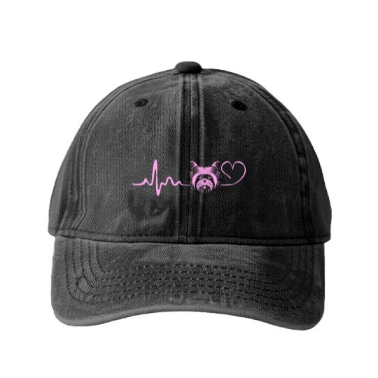 Yorkshire Terrier Dog Lover Yorkie Heartbeat Washed Denim Baseball Caps