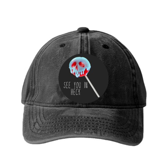 See You In Heck Poison Skull Candy Washed Denim Baseball Caps