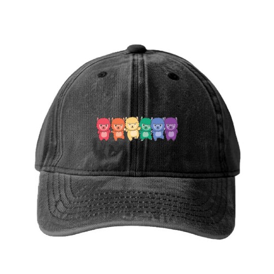 Rainbow Alpaca Flag Pride Lgbtq Cute Alpacas Washed Denim Baseball Caps