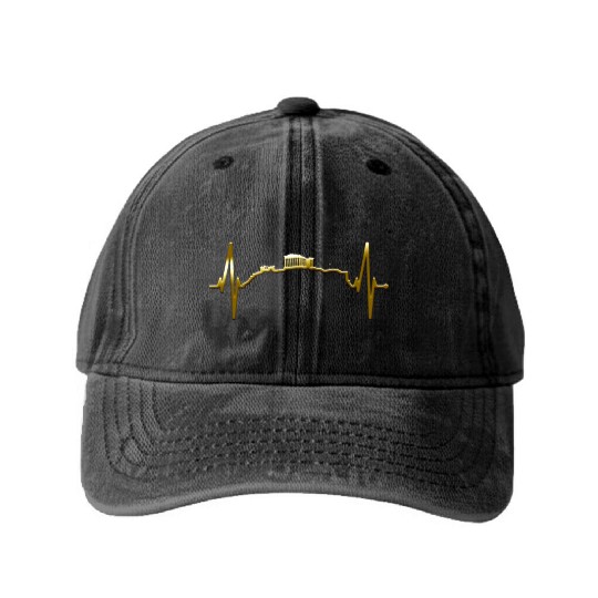 Athens Skyline Heartbeat Heart Flag Ancient Greek Washed Denim Baseball Caps