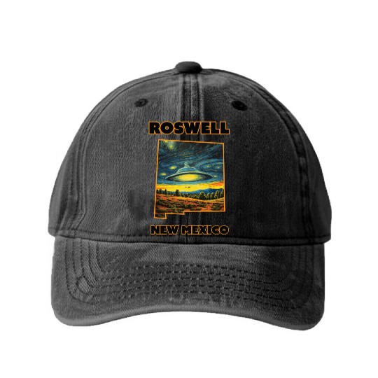 New Mexico Roswell - Alien Saucer Washed Denim Baseball Caps
