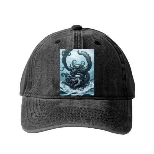 Kraken Octopus Washed Denim Baseball Caps