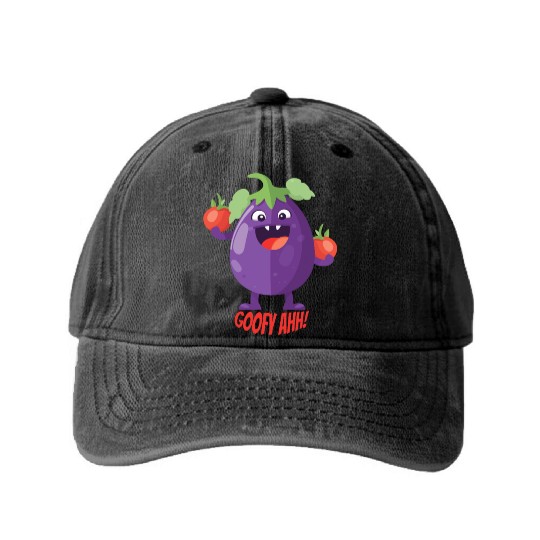 Eggplant Tomato Party Goofy Ahh Washed Denim Baseball Caps