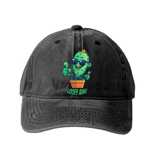 Fun Cactus Character Goofy Ahh Washed Denim Baseball Caps