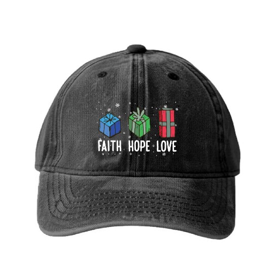 Faith Hope Love Religious Family Christmas Washed Denim Baseball Caps