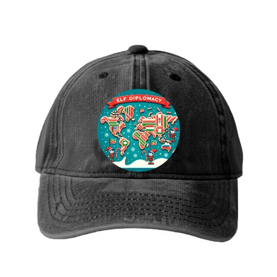 Elf Diplomacy - World Map of Sweet Connections Washed Denim Baseball Caps