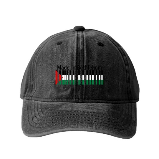 Made in Bethlehem Barcode Palestine Flag for Pales Washed Denim Baseball Caps