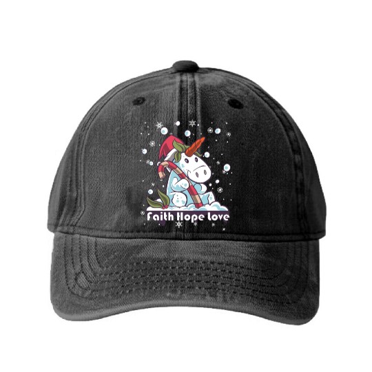 Faith Hope Love Religious Family Christmas Washed Denim Baseball Caps