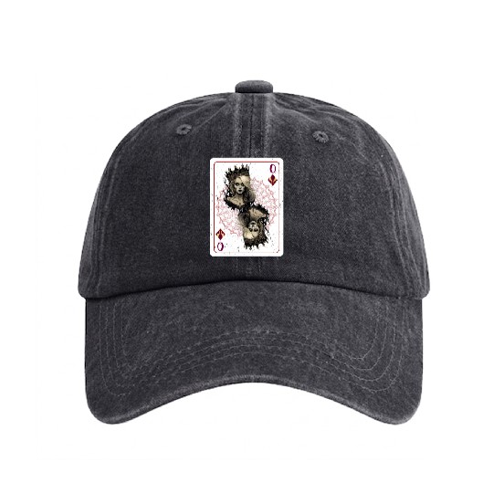 Queen of Clubs Halloween Gothic Card Game Washed Denim Baseball Caps