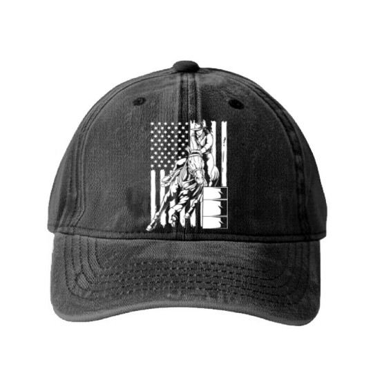 4th Of July Cowgirl Barrel Racing American Flag Washed Denim Baseball Caps
