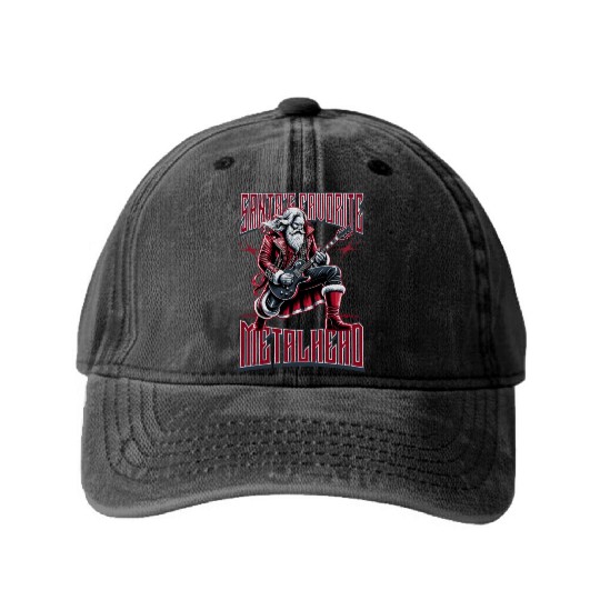Christmas Rock & Roll Heavy Metal Santa Guitarist Washed Denim Baseball Caps