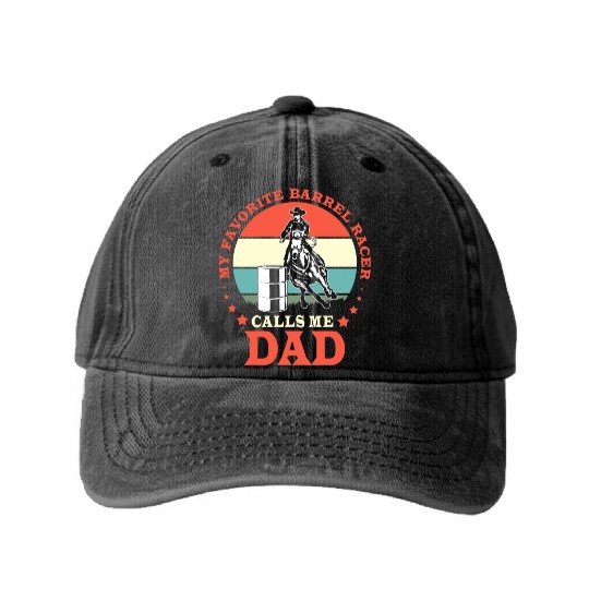 Retro Horse Riding Fathers Day Barrel Racing Dad Washed Denim Baseball Caps